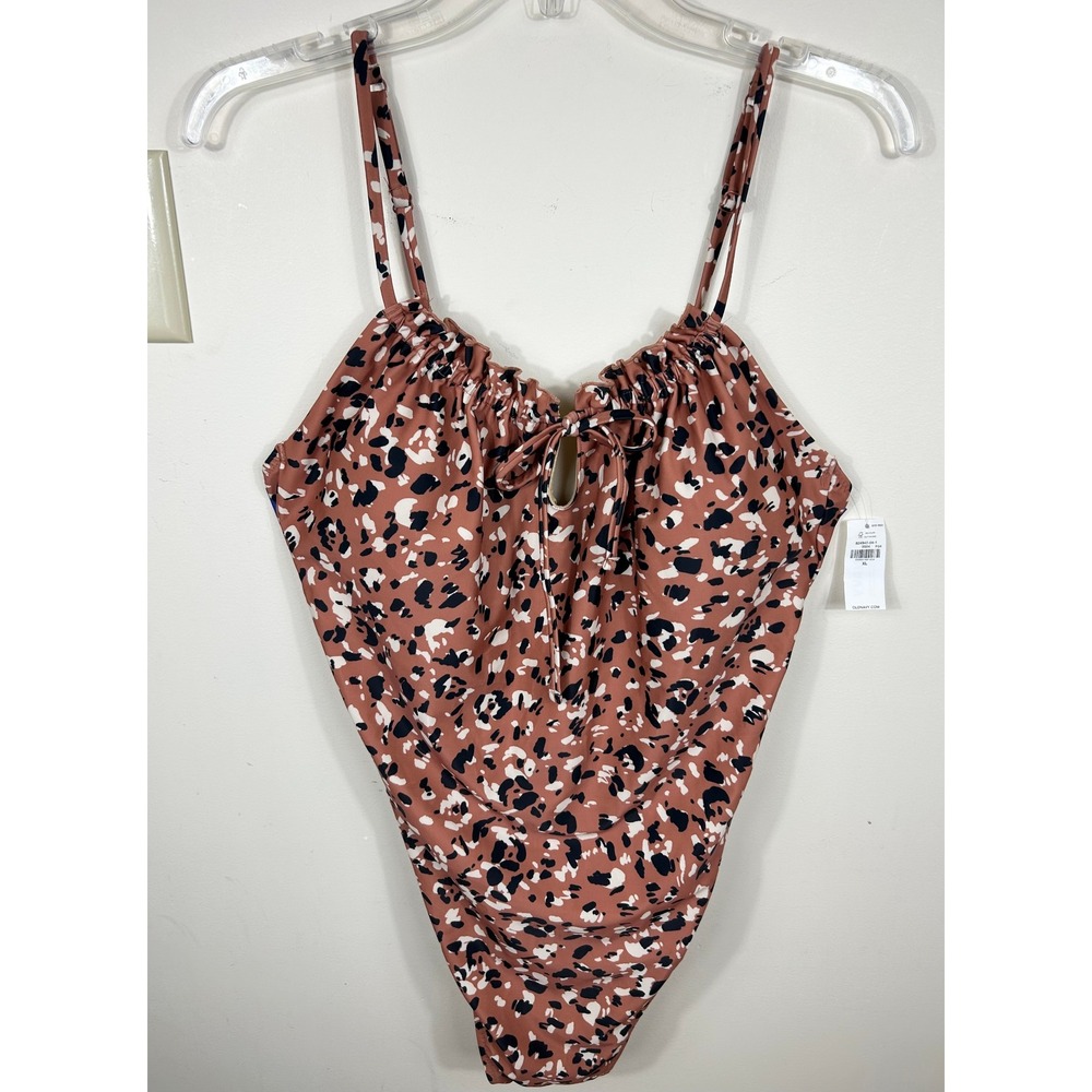 Old Navy One Piece Swimsuit XL Leopard Print Cinched Tie Front Modern Retro Chic